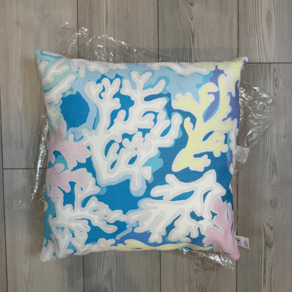 Sewing Down South Craig Conover Coral Print Throw Pillow Coastal Blue Pink 18x18